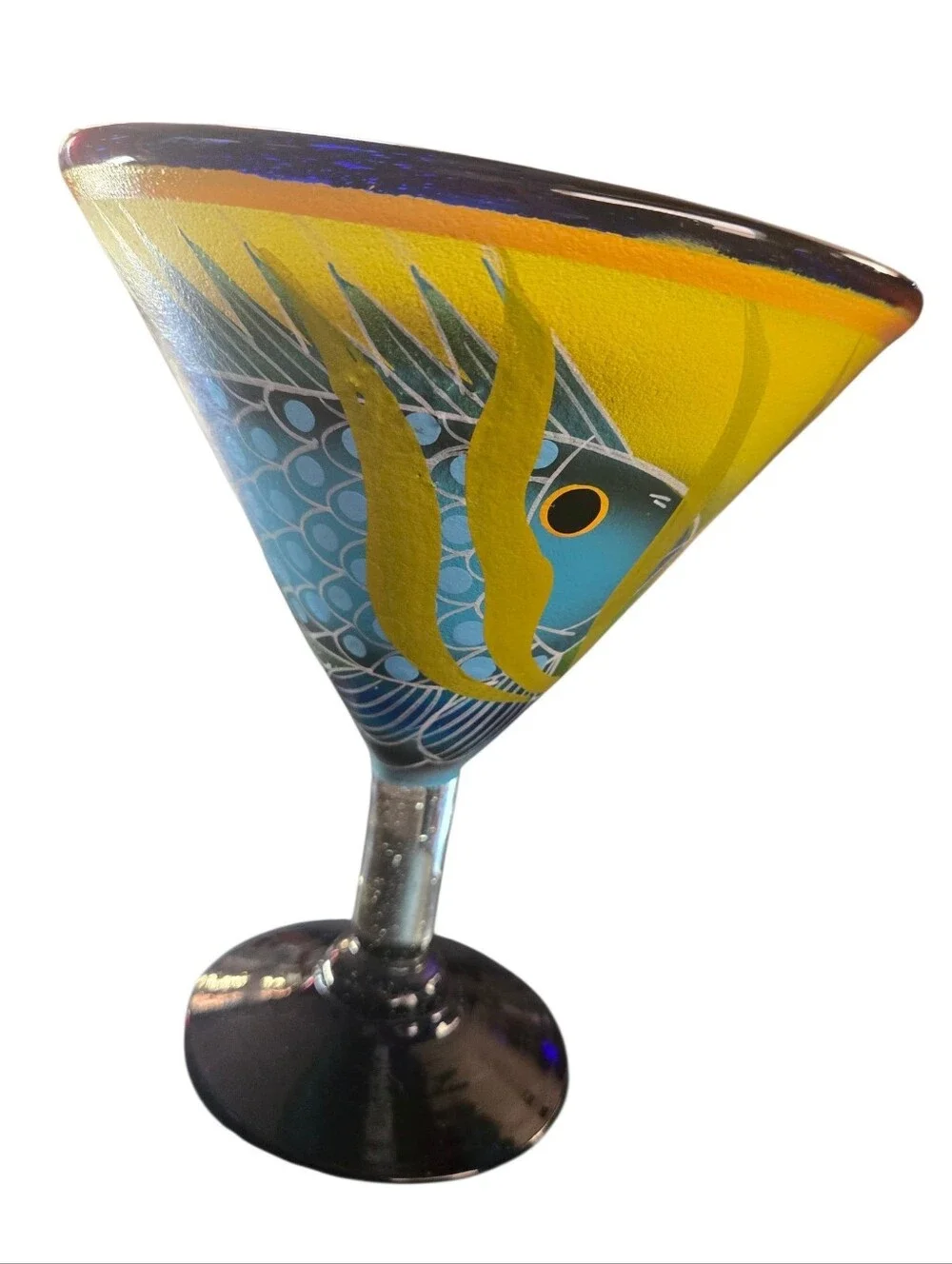 2 Hand-Painted Fish Martini Glass - Yellow & Orange